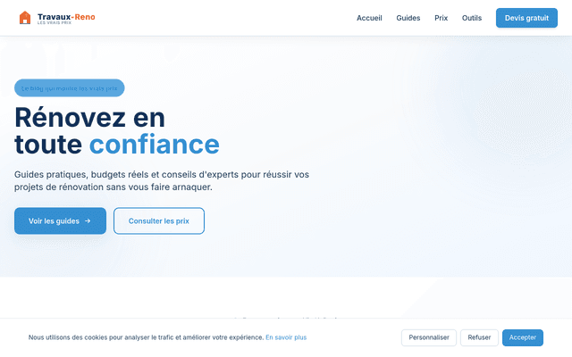 Capture du site Travaux-Reno, guides de rénovation créé par GooServices